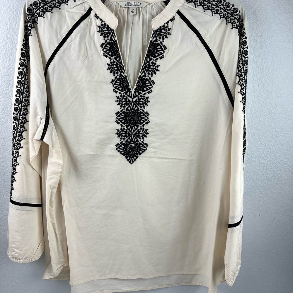 Cream Blouse with Black Embroidery